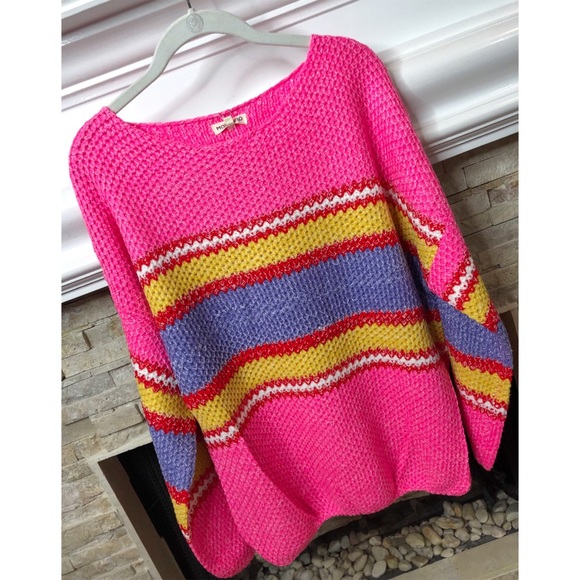🌸LAST 2! Fuchsia Stripe Color Block Oversize Sweater - Picture 9 of 10